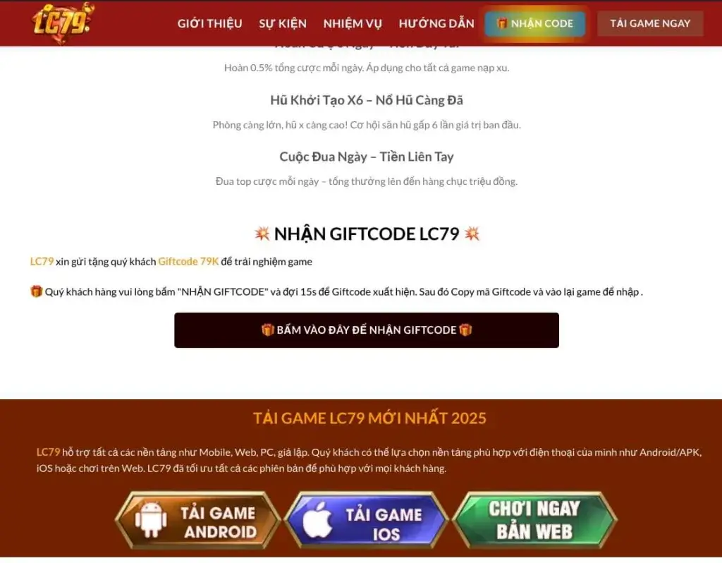 Giao diện trang tải app LC79 trên điện thoại – hướng dẫn tải và cài đặt nhanh chóng