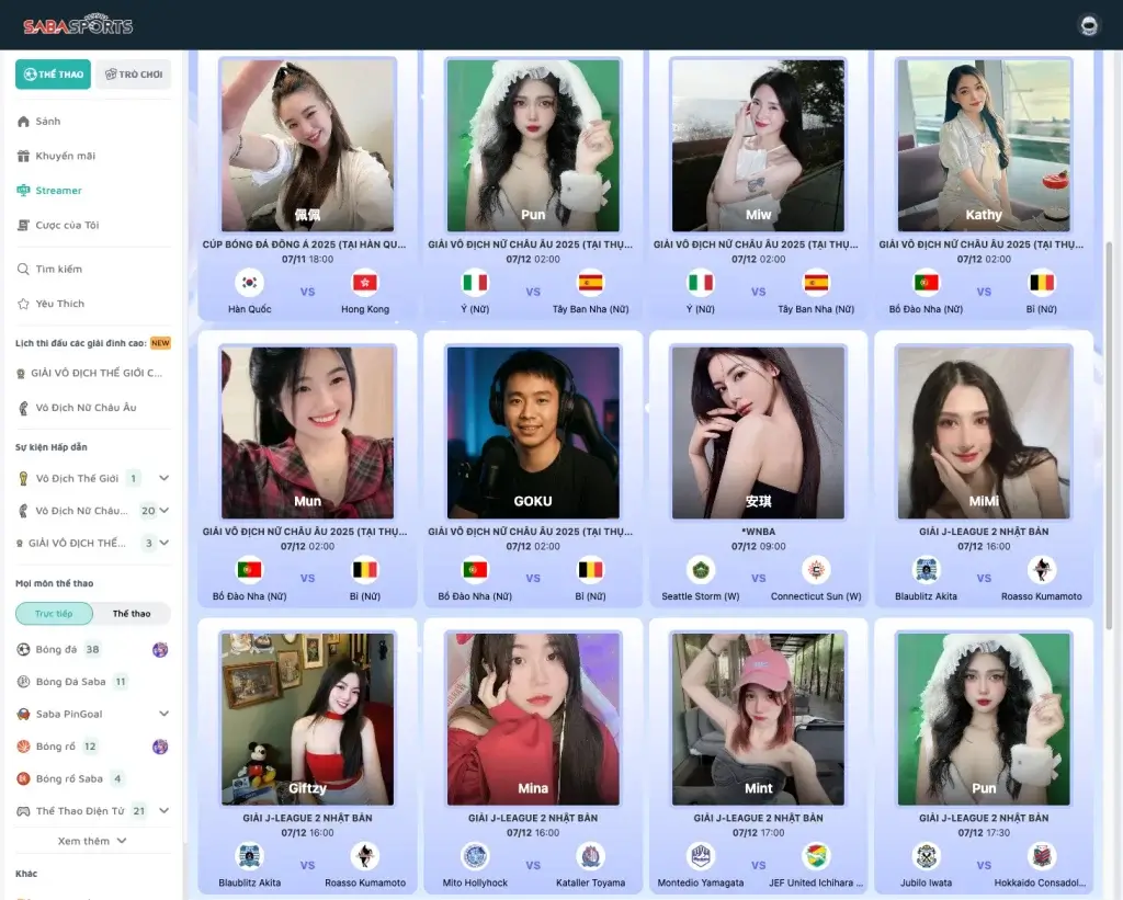 Giao diện Sảnh game thể thao Saba Sports tại LC79 với các trận đấu nổi bật