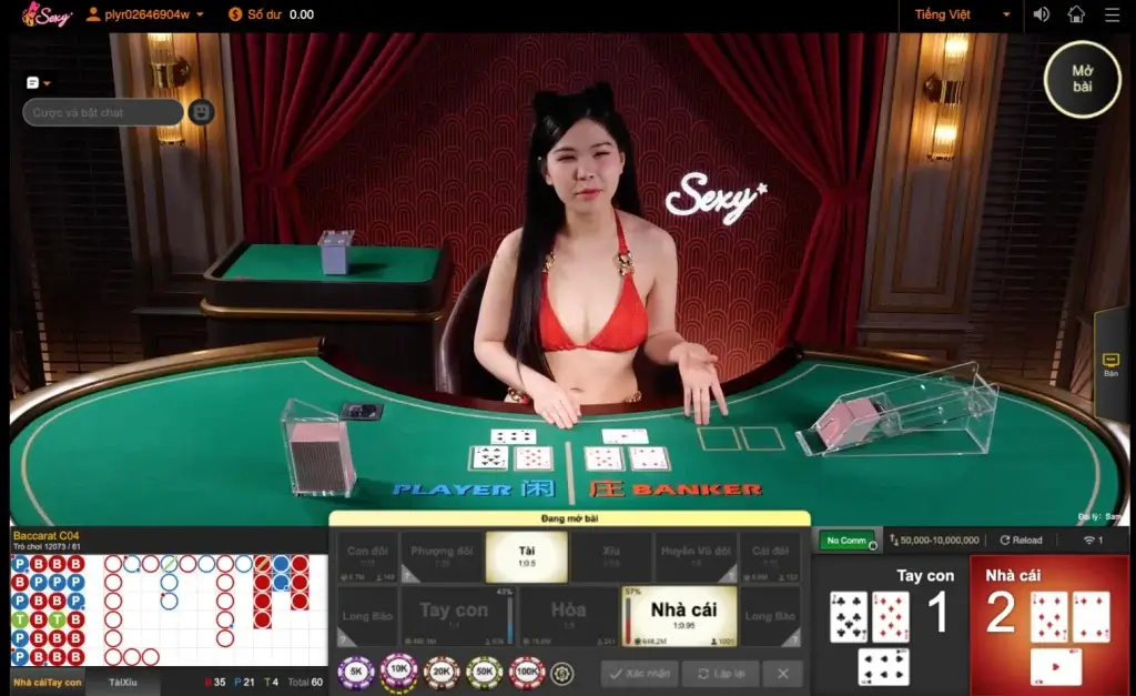 Dealer đang chia bài trong sảnh baccarat tại LC79